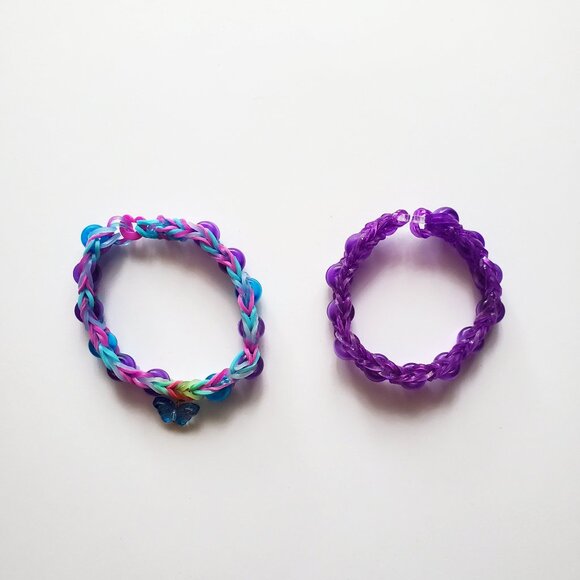 Purple and Blue Beaded Handmade Rainbow Loom Bracelets - Picture 1 of 4